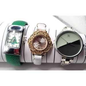 Wrist Watch Lot of 3 Quartz Geneva Inc 1 Green Christmas
